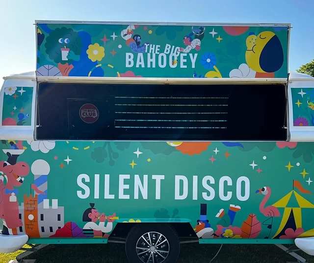 Sustainable DJ Van with summer event vinyl wrap in Hampton Court