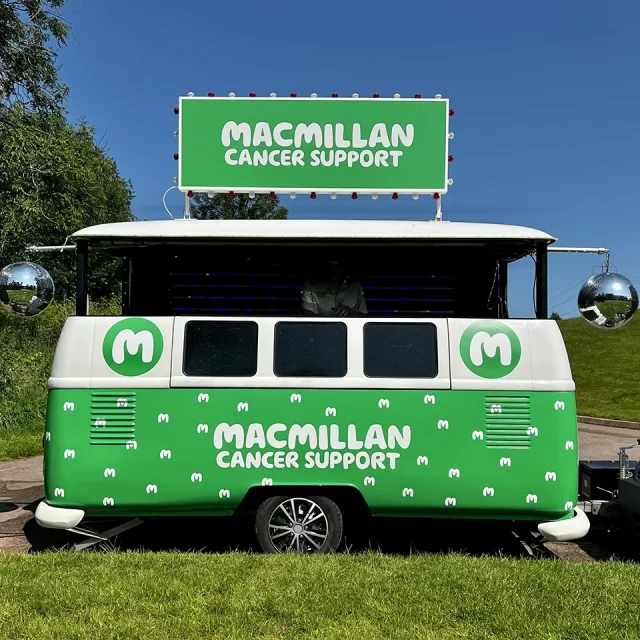 macmillan cancer support branded dj van for charity gala